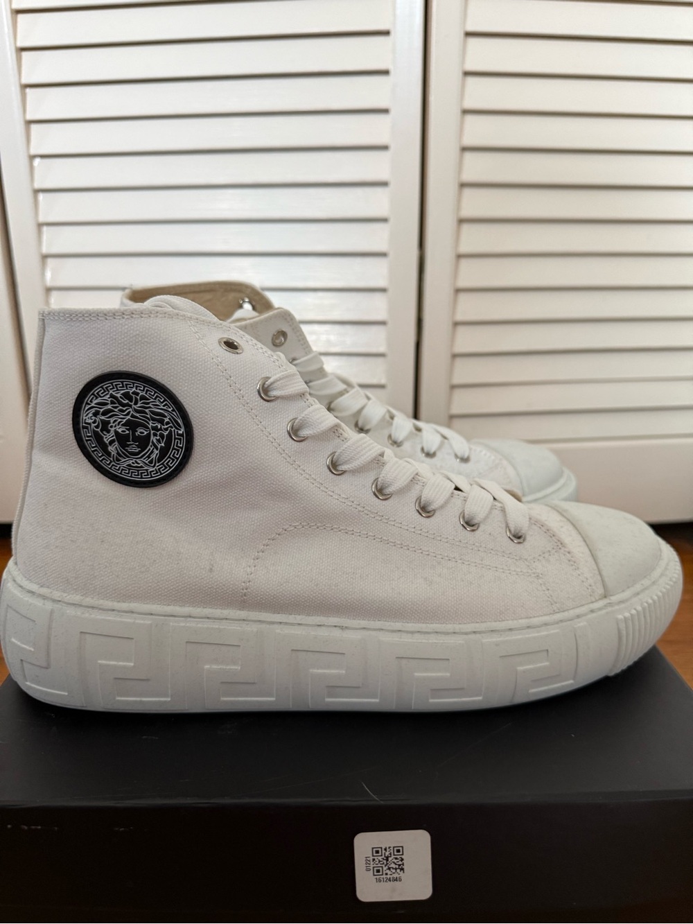 Versace White High-Top Canvas Sneakers with Medusa Patch